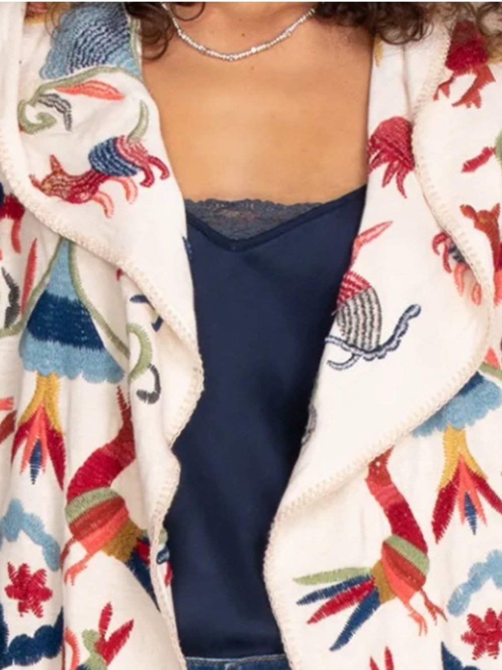 Johnny Was Biya Embroidered Hooded Sweater Druoin Short Cardigan Animals - Picture 6 of 6